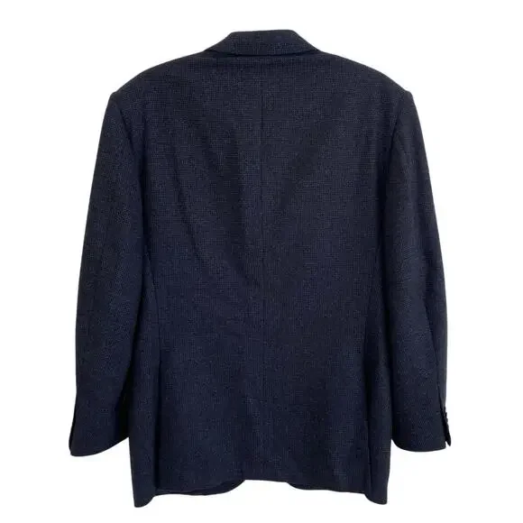 Corneliani Italy Navy Blue Houndstooth Wool Blazer Jacket Sports IT 48 US 38 - Picture 3 of 16